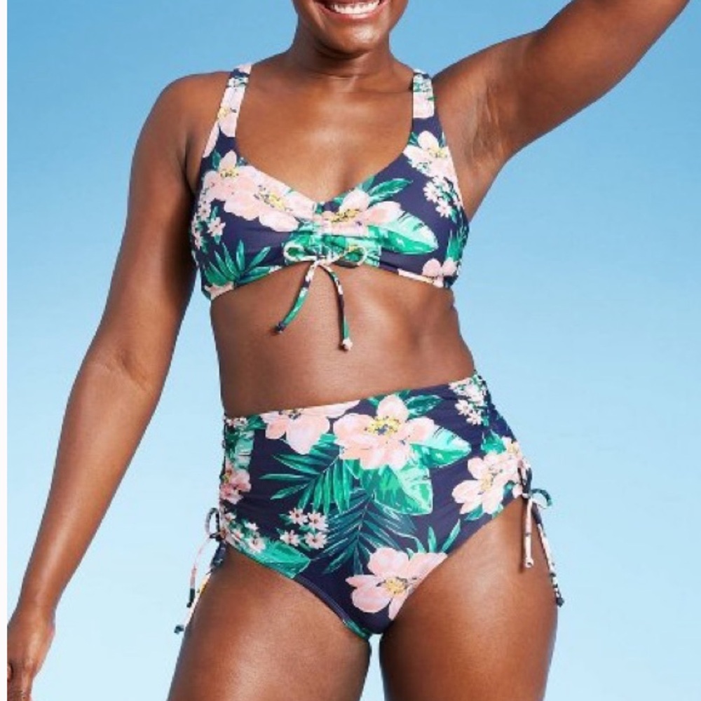 KONA SOL Tropical Breeze Bikini Swimsuit Set Top Bottoms Floral Green Pink Blue